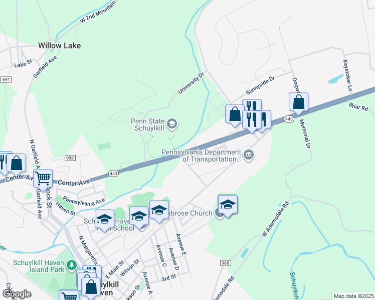 map of restaurants, bars, coffee shops, grocery stores, and more near 202 Pennsylvania 61 in Schuylkill Haven