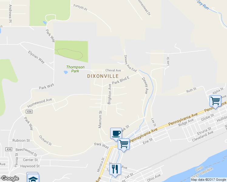 map of restaurants, bars, coffee shops, grocery stores, and more near 2136 Strawberry Lane in East Liverpool