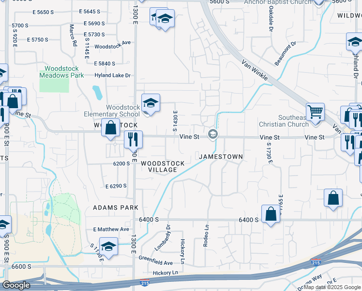 map of restaurants, bars, coffee shops, grocery stores, and more near 6149 Vineway Circle East in Salt Lake City