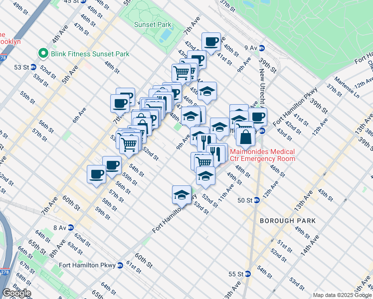 map of restaurants, bars, coffee shops, grocery stores, and more near 917 50th Street in Brooklyn