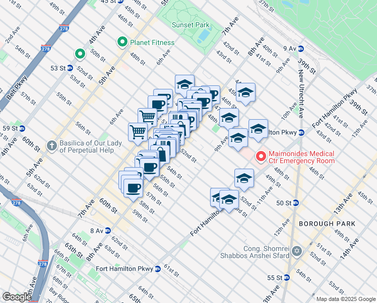 map of restaurants, bars, coffee shops, grocery stores, and more near 834 52nd Street in Brooklyn