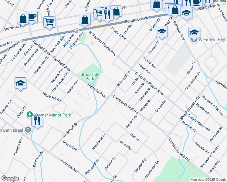 map of restaurants, bars, coffee shops, grocery stores, and more near in Scotch Plains