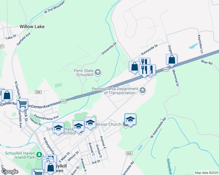 map of restaurants, bars, coffee shops, grocery stores, and more near 202 Pennsylvania 61 in Schuylkill Haven