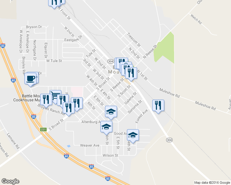 map of restaurants, bars, coffee shops, grocery stores, and more near 140 East 3rd Street in Battle Mountain