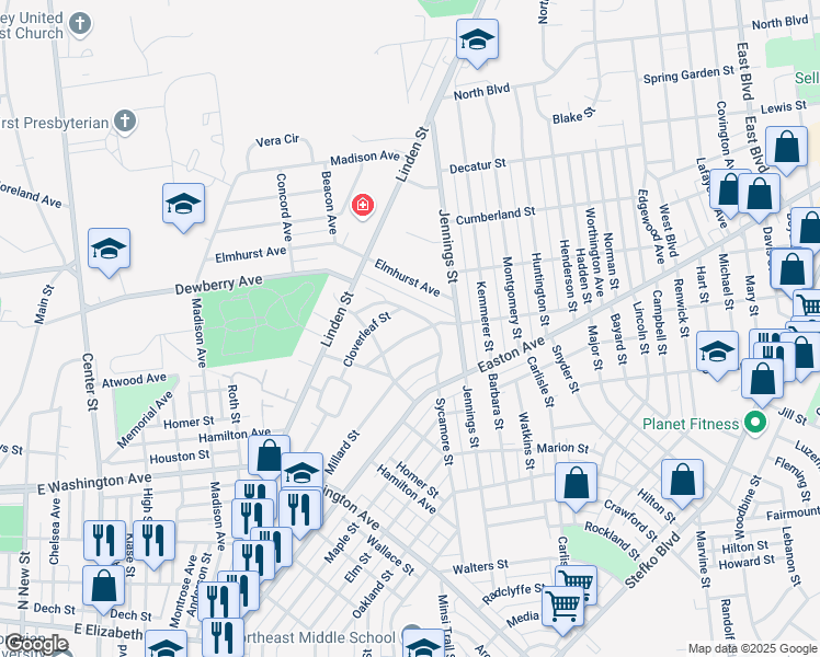 map of restaurants, bars, coffee shops, grocery stores, and more near 1848 Arlington Street in Bethlehem