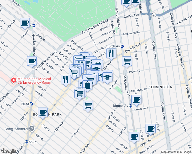 map of restaurants, bars, coffee shops, grocery stores, and more near 3810 14th Avenue in Brooklyn