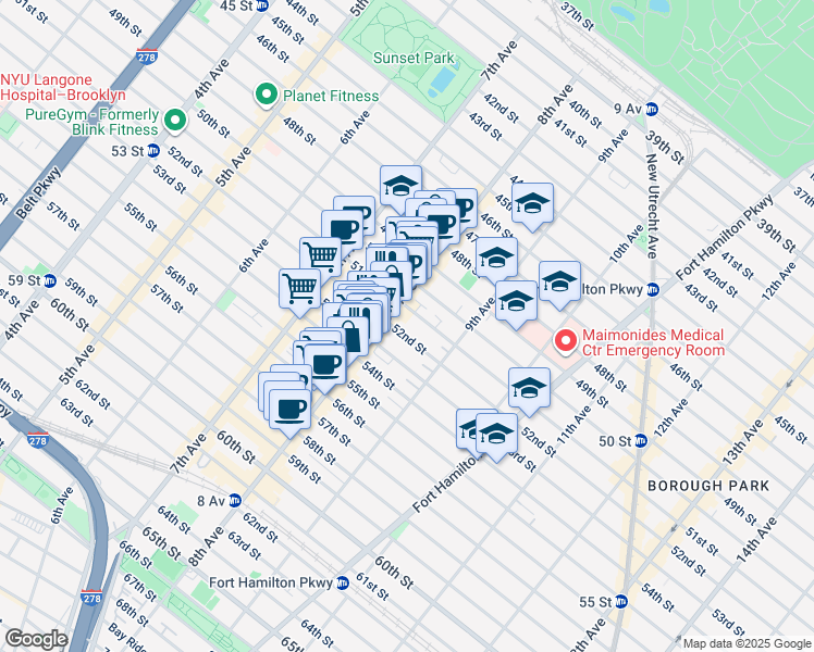 map of restaurants, bars, coffee shops, grocery stores, and more near 834 52nd Street in Brooklyn