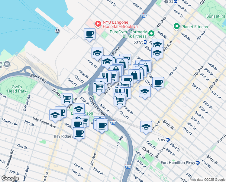 map of restaurants, bars, coffee shops, grocery stores, and more near 413 62nd Street in Brooklyn
