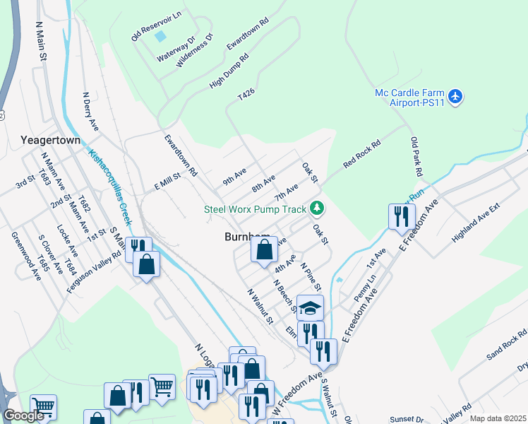 map of restaurants, bars, coffee shops, grocery stores, and more near 218 7th Avenue in Burnham