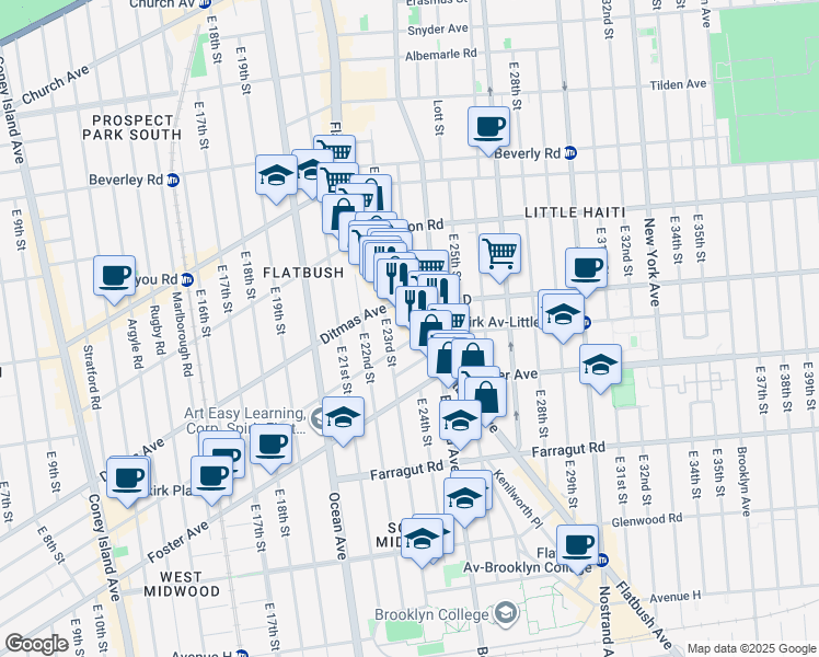 map of restaurants, bars, coffee shops, grocery stores, and more near 435 East 23rd Street in Brooklyn