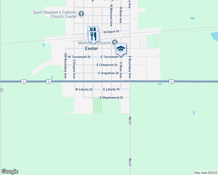 map of restaurants, bars, coffee shops, grocery stores, and more near 709 South Missouri in Exeter