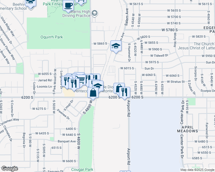 map of restaurants, bars, coffee shops, grocery stores, and more near 4690 West Miramonte Way in Kearns