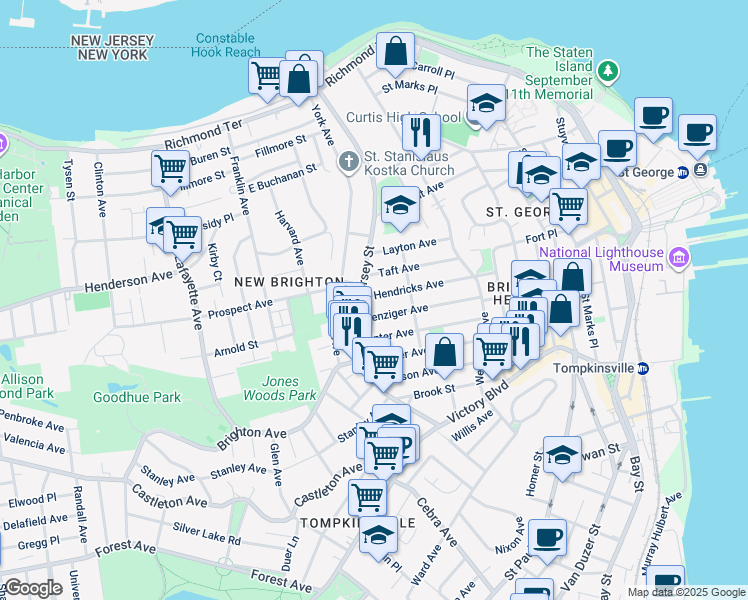 map of restaurants, bars, coffee shops, grocery stores, and more near 231 Benziger Avenue in Staten Island