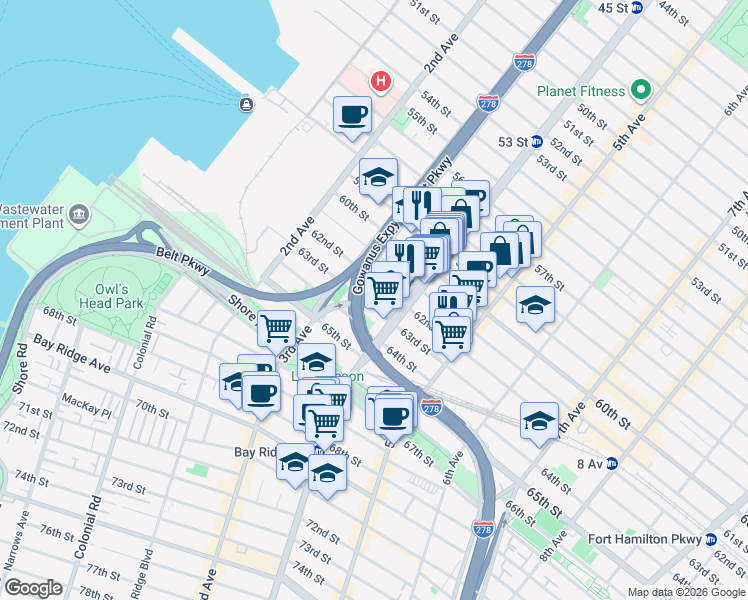 map of restaurants, bars, coffee shops, grocery stores, and more near in Brooklyn