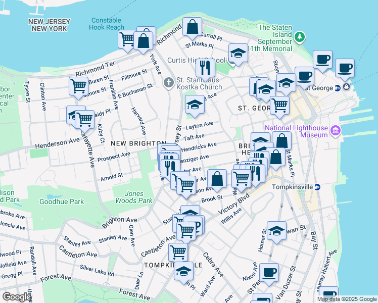 map of restaurants, bars, coffee shops, grocery stores, and more near 231 Benziger Avenue in Staten Island