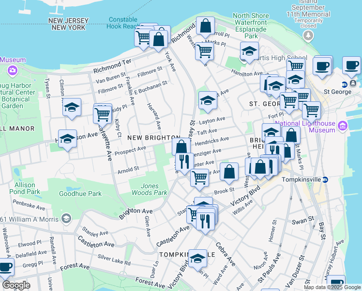 map of restaurants, bars, coffee shops, grocery stores, and more near 281 York Avenue in Staten Island