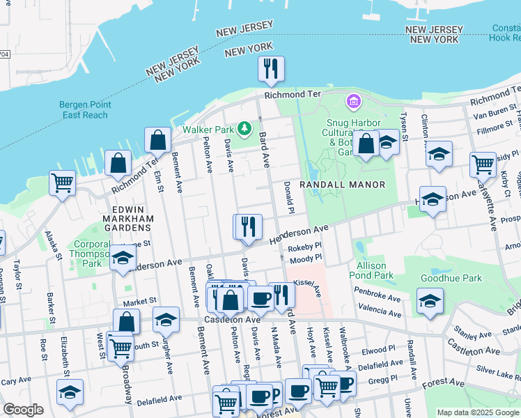 map of restaurants, bars, coffee shops, grocery stores, and more near 99 Walnut Street in Staten Island