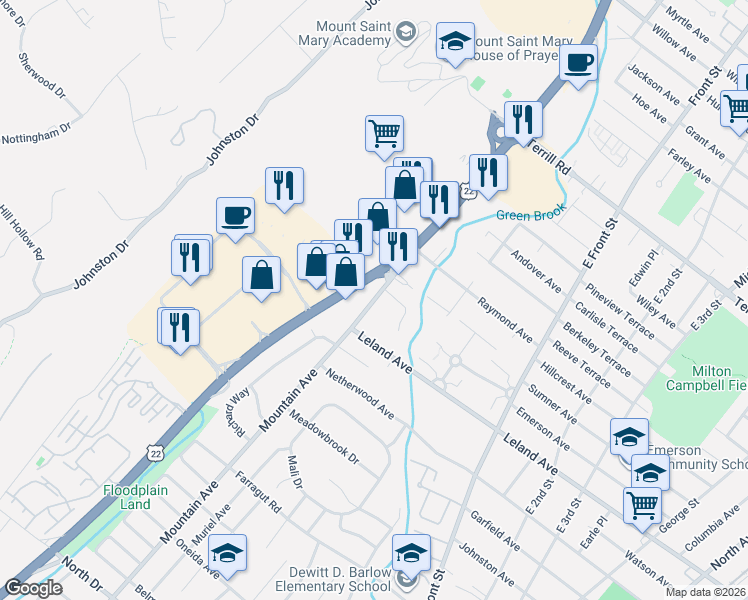 map of restaurants, bars, coffee shops, grocery stores, and more near 534 Mountain Avenue in North Plainfield