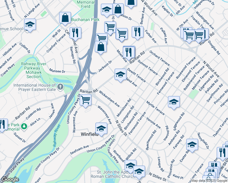 map of restaurants, bars, coffee shops, grocery stores, and more near 2812 Verona Avenue in Linden