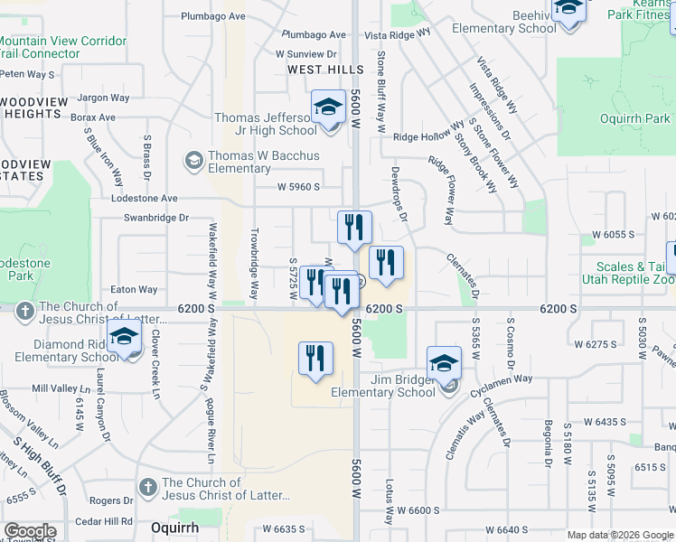 map of restaurants, bars, coffee shops, grocery stores, and more near 5635 Walnut Ridge Circle in Salt Lake City