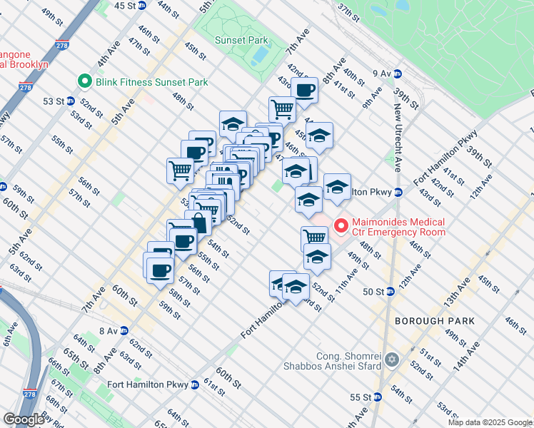map of restaurants, bars, coffee shops, grocery stores, and more near 866A 51st Street in Brooklyn