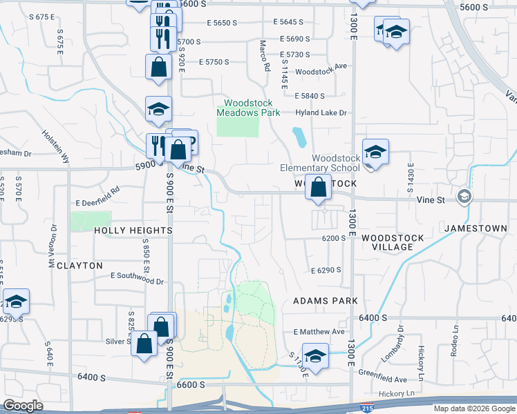 map of restaurants, bars, coffee shops, grocery stores, and more near 1080 East 6135 South in Murray