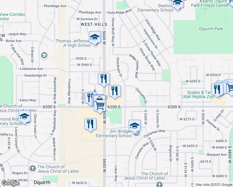map of restaurants, bars, coffee shops, grocery stores, and more near 5524 West 6200 South in Salt Lake City