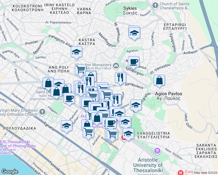 map of restaurants, bars, coffee shops, grocery stores, and more near in Thessaloniki
