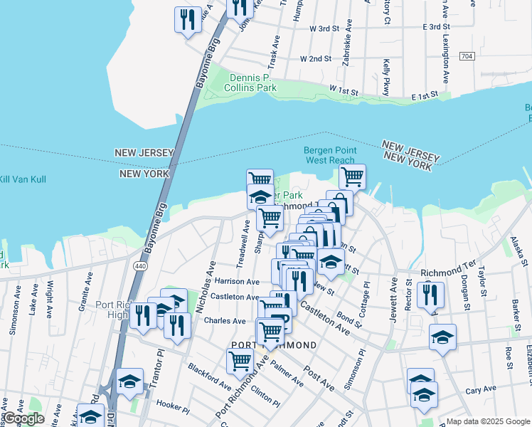 map of restaurants, bars, coffee shops, grocery stores, and more near 7 Sharpe Avenue in Staten Island