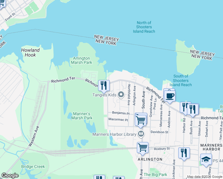 map of restaurants, bars, coffee shops, grocery stores, and more near 35 Holland Avenue in Staten Island