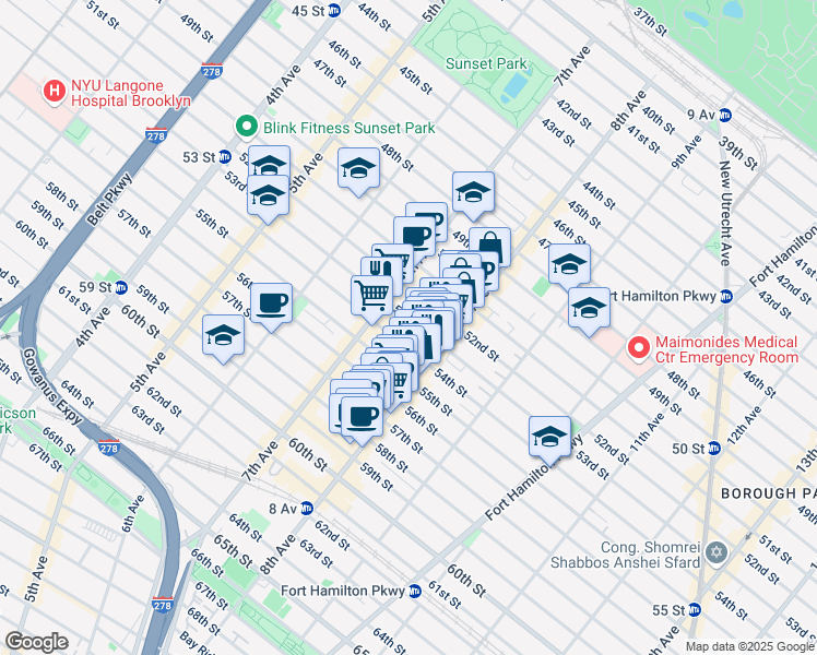 map of restaurants, bars, coffee shops, grocery stores, and more near 751 54th Street in Brooklyn