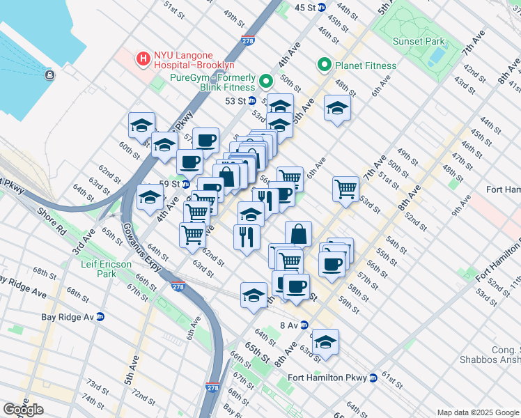 map of restaurants, bars, coffee shops, grocery stores, and more near in Brooklyn