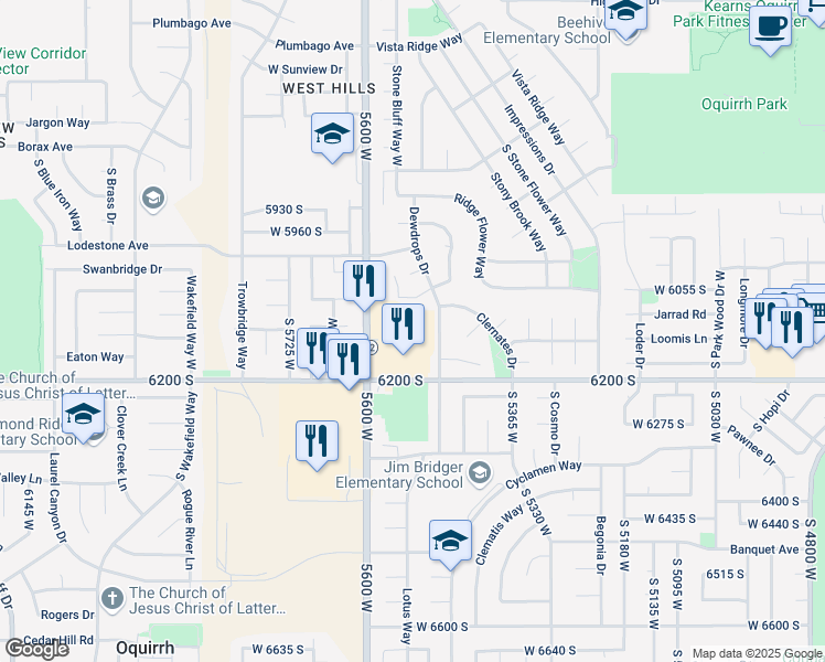 map of restaurants, bars, coffee shops, grocery stores, and more near 6085 South 5600 West in Salt Lake City