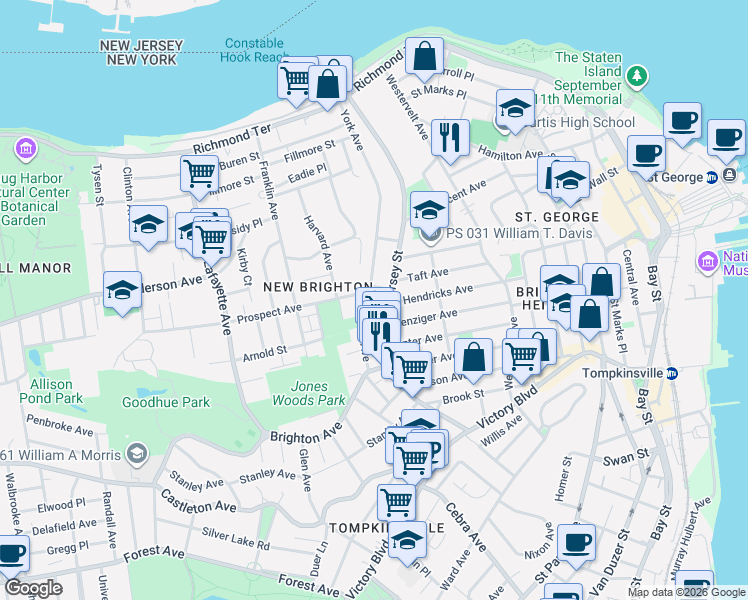 map of restaurants, bars, coffee shops, grocery stores, and more near 281 York Avenue in Staten Island