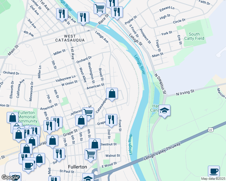 map of restaurants, bars, coffee shops, grocery stores, and more near 1021 Front Street in Fullerton