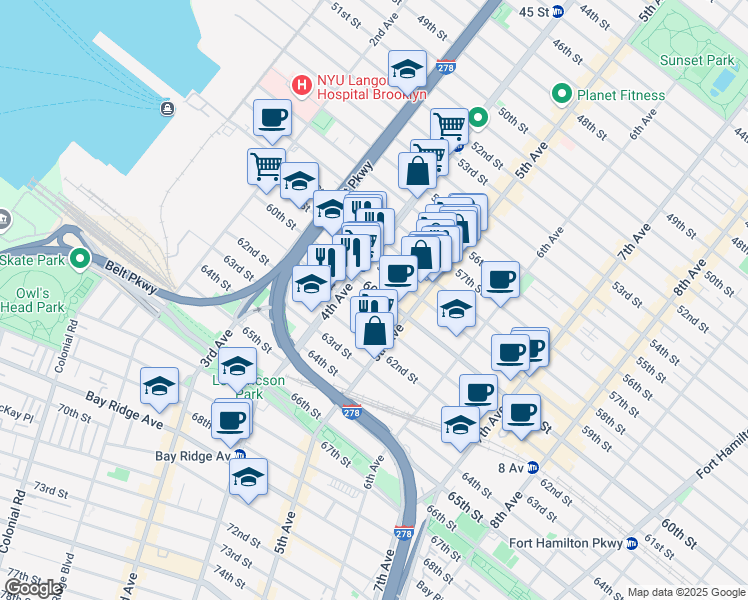map of restaurants, bars, coffee shops, grocery stores, and more near 455 61st Street in Brooklyn