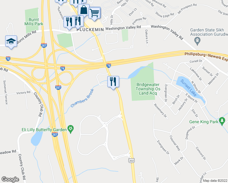map of restaurants, bars, coffee shops, grocery stores, and more near 1251 Route 202 / 206 in Bridgewater