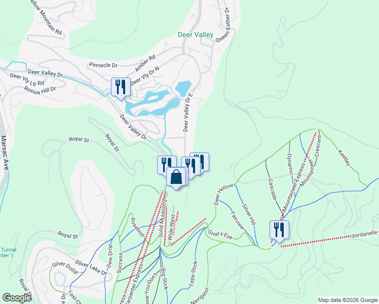 map of restaurants, bars, coffee shops, grocery stores, and more near 2470 Deer Valley Drive East in Park City