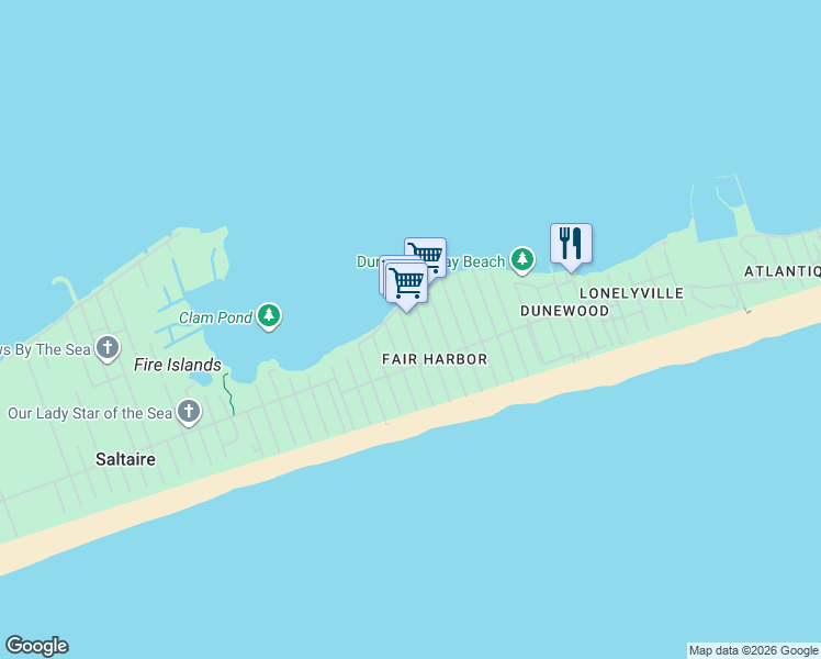 map of restaurants, bars, coffee shops, grocery stores, and more near in Fire Island