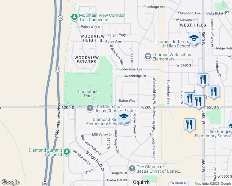 map of restaurants, bars, coffee shops, grocery stores, and more near 6103 South 6105 West in Salt Lake City