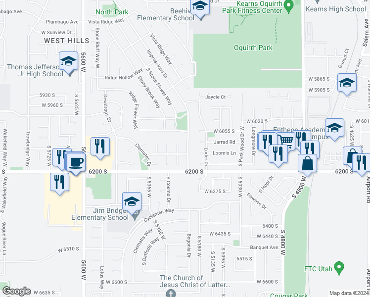 map of restaurants, bars, coffee shops, grocery stores, and more near 6116 Impressions Drive in Salt Lake City