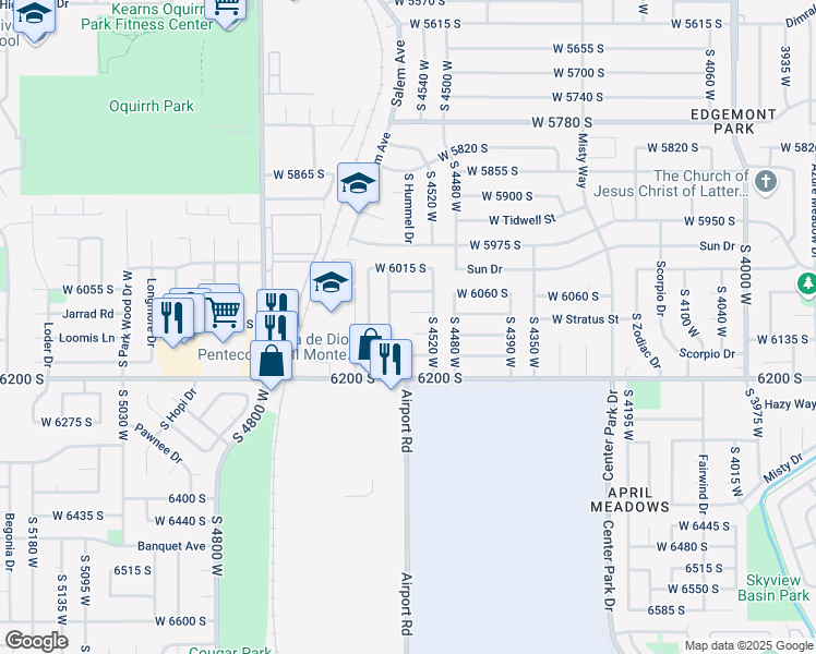 map of restaurants, bars, coffee shops, grocery stores, and more near 4584 West 6165 South in Salt Lake City