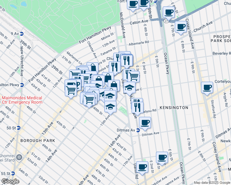 map of restaurants, bars, coffee shops, grocery stores, and more near 1449 37th Street in Brooklyn