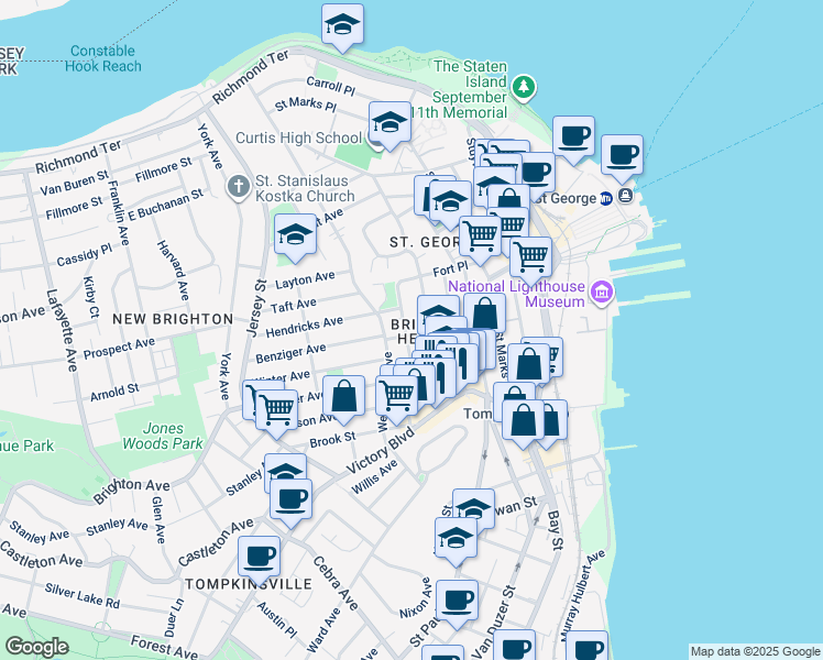 map of restaurants, bars, coffee shops, grocery stores, and more near in Staten Island
