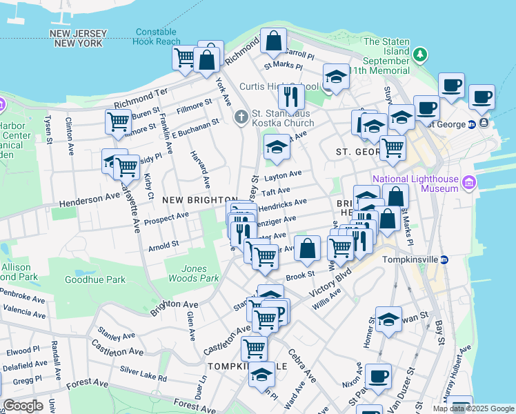 map of restaurants, bars, coffee shops, grocery stores, and more near 231 Benziger Avenue in Staten Island