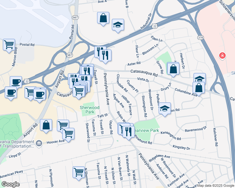 map of restaurants, bars, coffee shops, grocery stores, and more near 1946 Aripine Avenue in Bethlehem