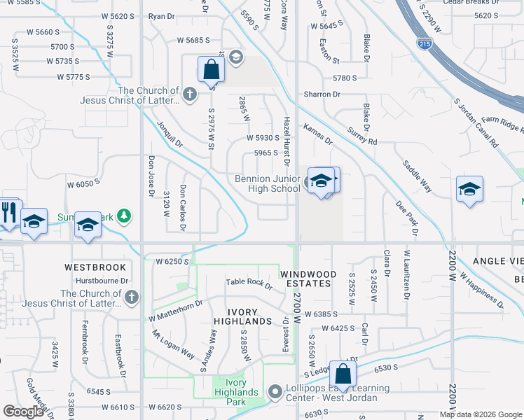 map of restaurants, bars, coffee shops, grocery stores, and more near 2783 Hazelhurst Drive in Salt Lake City