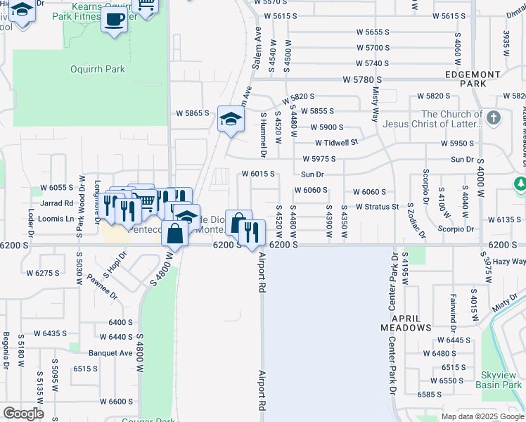 map of restaurants, bars, coffee shops, grocery stores, and more near 4584 West 6165 South in Salt Lake City