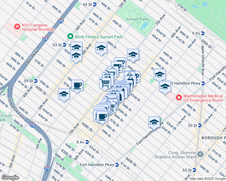 map of restaurants, bars, coffee shops, grocery stores, and more near 751 54th Street in Brooklyn