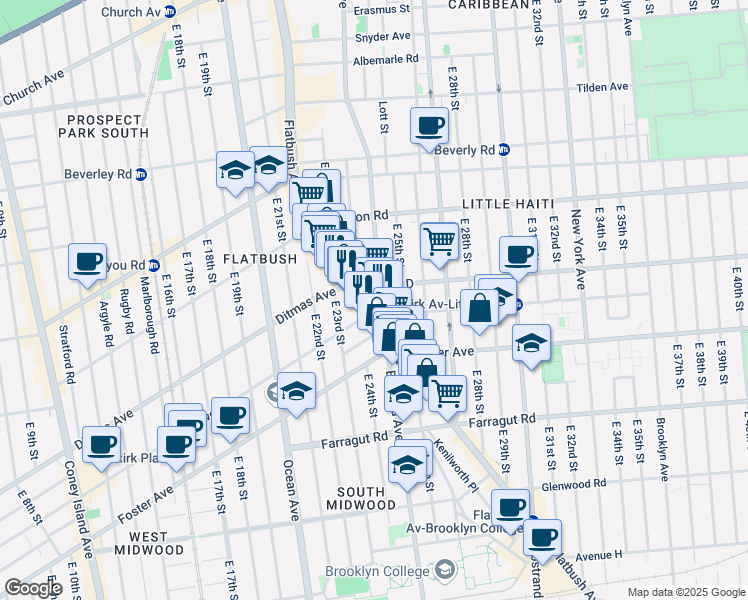 map of restaurants, bars, coffee shops, grocery stores, and more near 2586 Bedford Avenue in Brooklyn